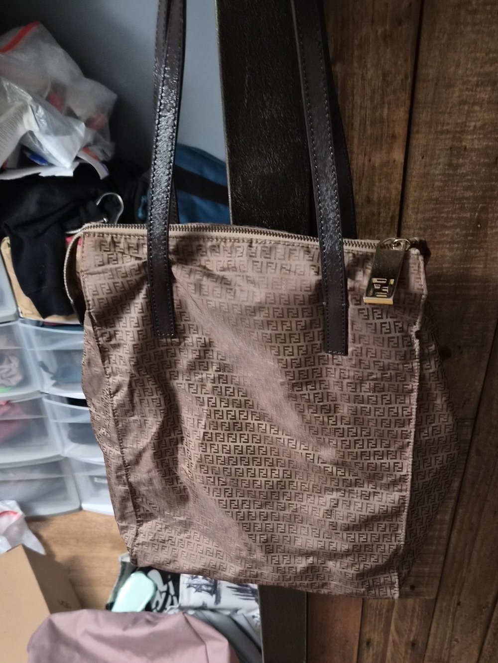 Fendi Brown Monogram Tote with Dark Brown Leather Straps